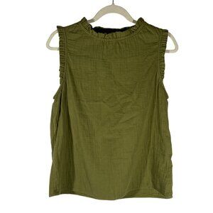 Boden Olive Green Sleeveless Ruffle Top gauzy slub cotton light breathable cool